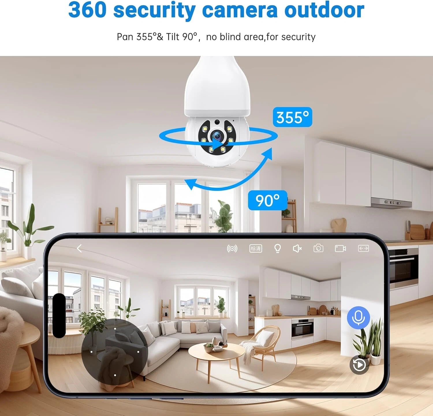 2.4Ghz Light Bulb Security Camera 1080P Security Cameras Wireless Outdoor Indoor 360°Color Night Vision, Motion Detection, Audible Alarm, Two-Way Talk, Easy Installation