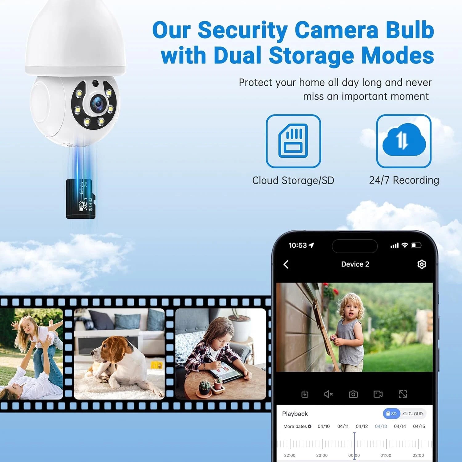 2.4Ghz Light Bulb Security Camera 1080P Security Cameras Wireless Outdoor Indoor 360°Color Night Vision, Motion Detection, Audible Alarm, Two-Way Talk, Easy Installation